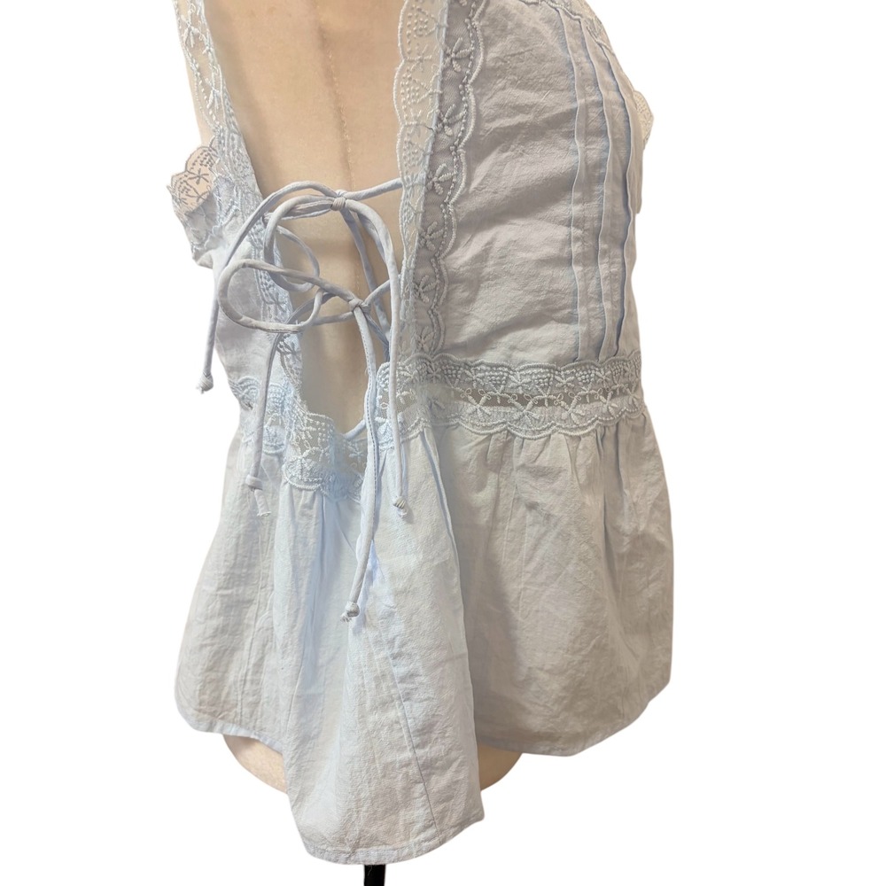 NEW Wild Fable Light Blue XL Lace Trim Side Tie Peplum Top‎ Cottagecore Tank - Picture 5 of 9